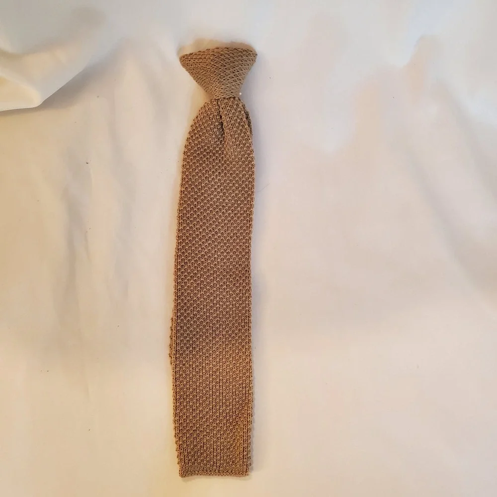 Mark Jason Mens Clip‎ On Knit Tie Tan Durene Cotton Blend Textured vintage